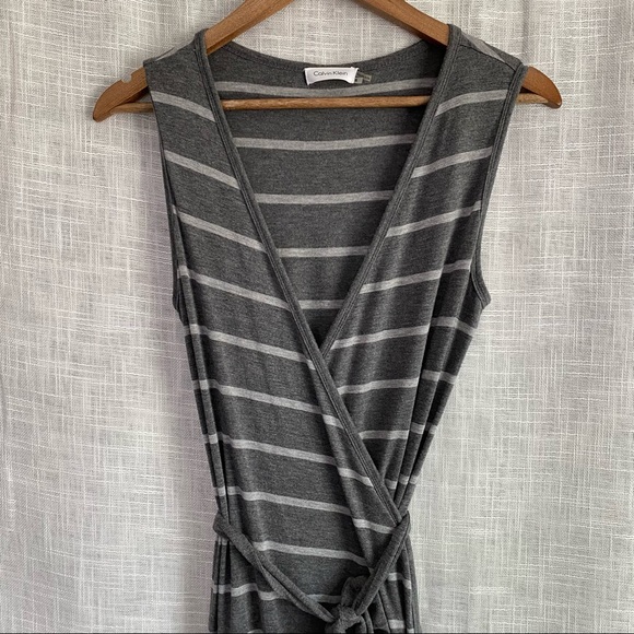 Calvin Klein Sleeveless Striped Wrap Maxi Dress - Picture 3 of 8
